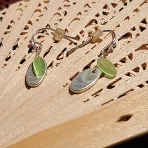 Unique Vintage Silver and Green Oval Earrings